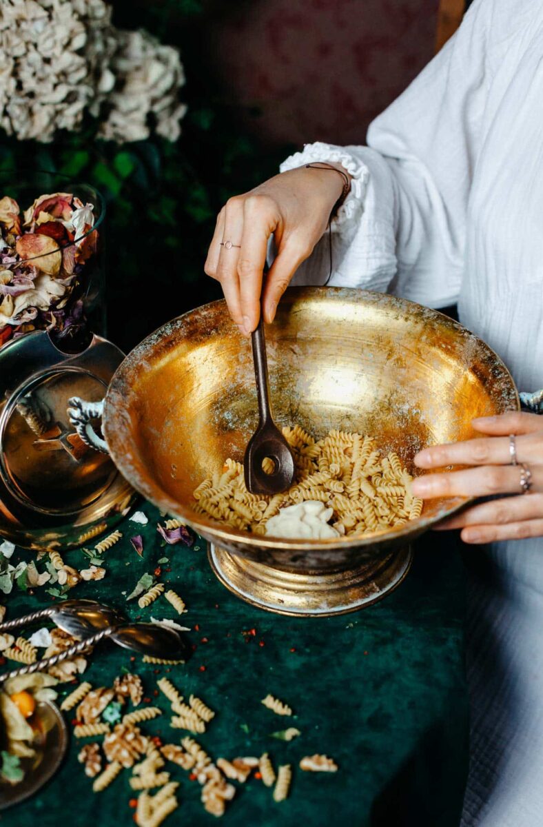 Wooden spoon with pasta